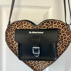 Dr. Martens Black and Leopard Print Heart Crossbody Bag